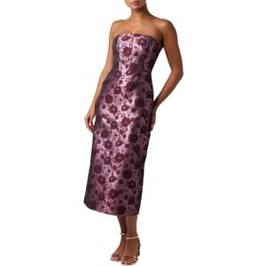 Lulus Emily Corset Floral Women's Midi Dress, Eggplant Floral, Large