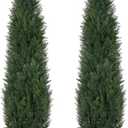 Artificial Cedar Topiary Trees, 5FT UV Resistant Topiary Trees Artificial Outdoors, Realistic Pre-Potted Faux Cypress Plants for Outdoor Porch, Home Entryway, and Garden Decor, Set of 2