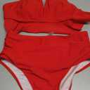 Edelqual Women High Waisted Bikini Sets Two Piece Swimsuit Ruffle Tummy Control Bathing Swim Suit Halter V Neck Swimwear (Small, Red)