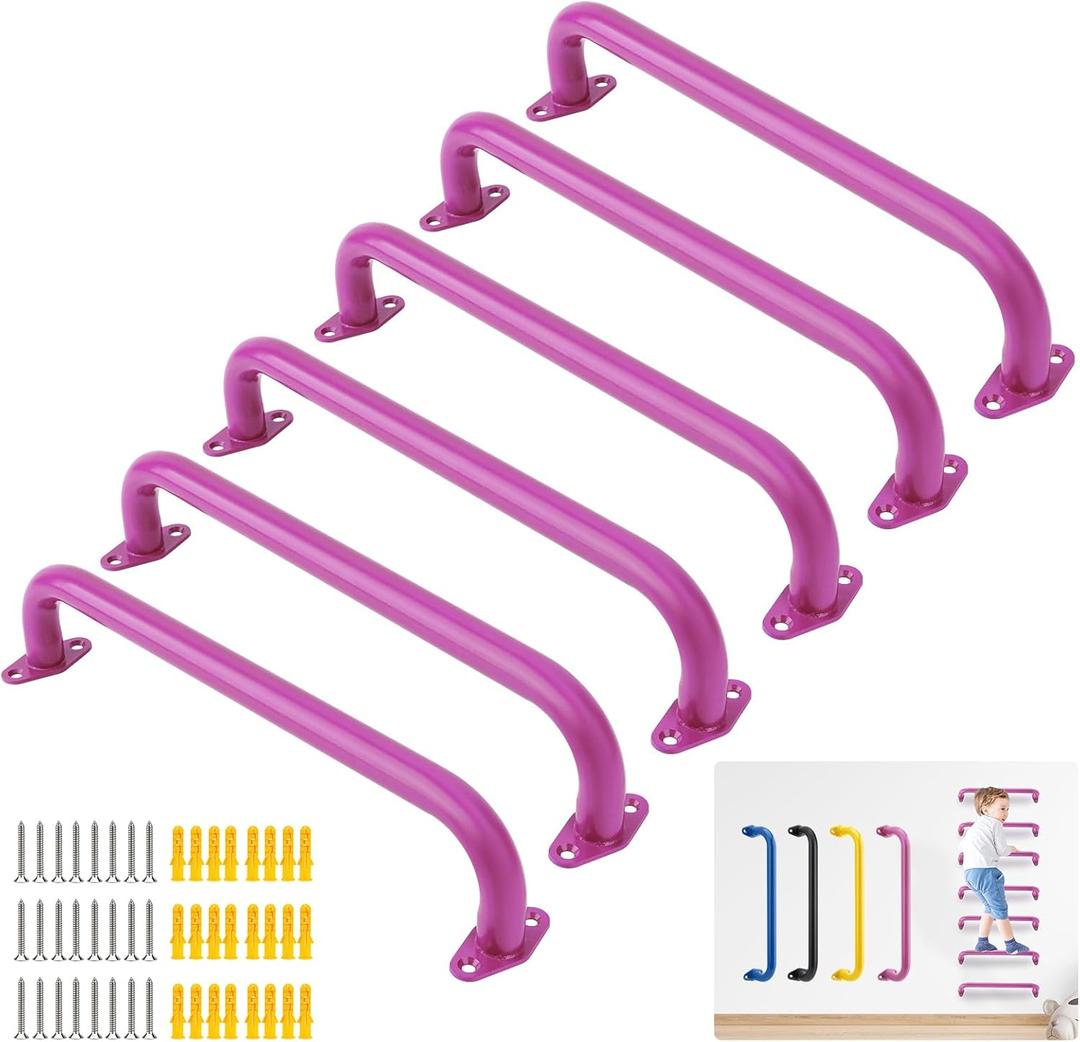 BiJun17 inch Metal Playground Handles, Monkey Bars Indoor Heavy Duty Ceiling Grab Bars for Indoor Outdoor Playgrounds Climbing Frames, Treehouses, and Wall ladders (Pink Set of 6)
