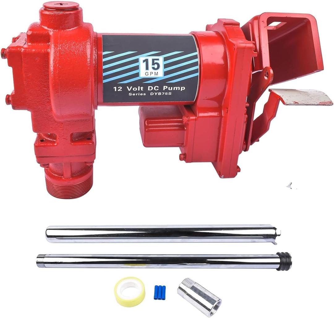 12V 15 GPM Fuel Transfer Pump High Flow for Gas Diesel Kerosene Mineral Spirits Heptane Biodiesel (Red Pump only)