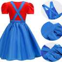 Brothers Costume for Girls Dress up Halloween Cosplay Outfit with Hat (110(3-4T), Blue)