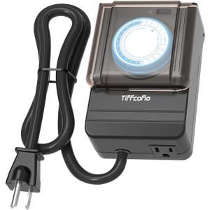 2 x TiFFCOFiO Outdoor Timer Outlet Waterproof, 24 Hour Mechanical Light Timer Outdoor, 2 Grounded Outlets for Home and Garden, 15A 1/2HP, Heavy Duty, ETL Listed (15 Min Interval)