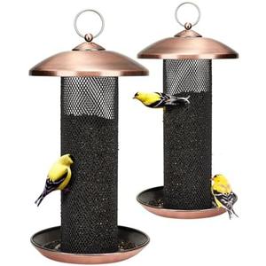 Kingsyard 2 Pack Finch Feeders for Outdoors Hanging, Metal Mesh Tube Bird Feeder for Nyjer/Thistle Seed, 2.5 lbs Large Capacity (Antique Copper)