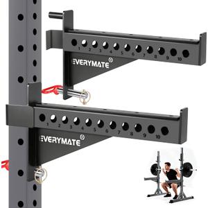 EVERYMATE Safety Spotter Arms, Fits 2"x2" & 3"x3" Power Racks, Heavy Duty 1000LBS Capacity Barbell Squat Rack Safety Bars with Rubber Pads for Home/Garage Gym Strength Training