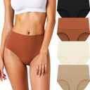 Women's Seamless Underwear High Waisted Tummy Control No Show Panties Full Coverage Stretch Briefs 4 Pack (Medium)