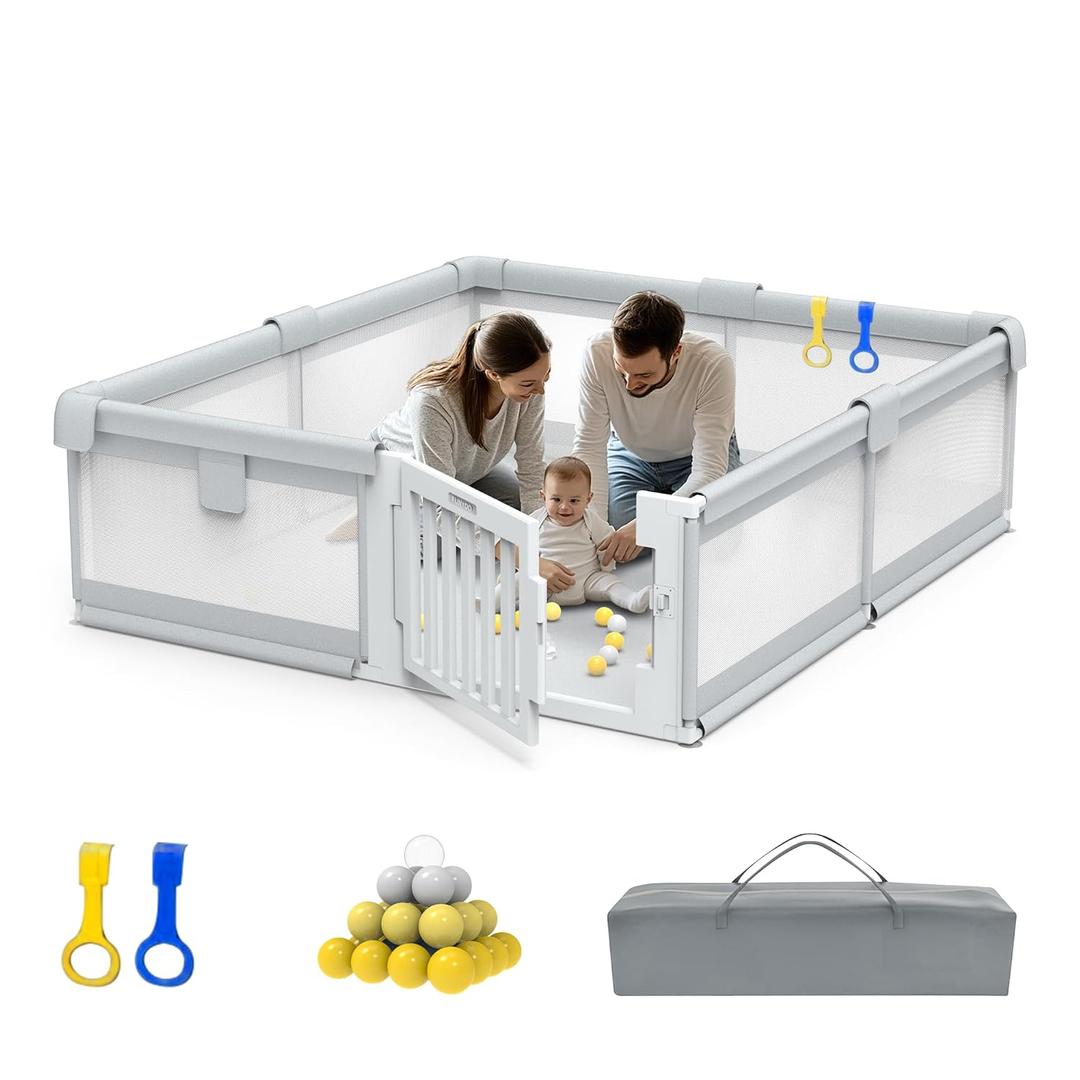79" 71" Large Baby Playpen with Gate, Easy Access Baby Play Pen for Infants and Toddlers, Play Yard for 0-3 Years Old, Fence Playard for Living Room, Anti-Fall, Breathable Meshs