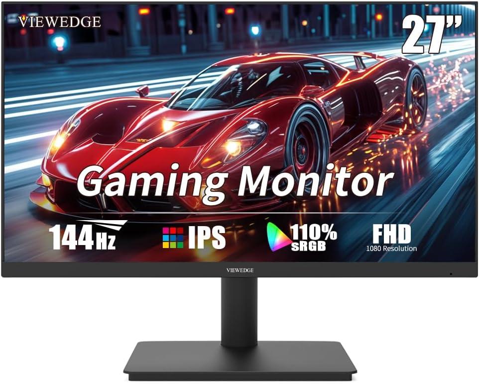 Viewedge Gaming Monitor 27 Inch FHD 144hz, 1ms IPS 1080p Computer Monitor with 110% sRGB, Bluelight Filter, HDMI & VGA Port, Support Freesync and Wall Mount