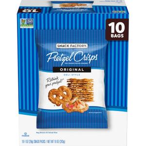 Snack Factory Pretzel Crisps, Original, 1 Oz Snack Bags, 10 Ct BBD: 07/23/2027