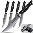 CoquusAid Steak Knives Set of 4, 4.8 Inch Fine-Edge Super Sharp Table Knives with Rest, Premium Germany Stainless Steel Ergonomic Handle, Elegant Black Ideal for Gift