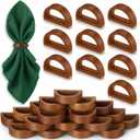 Remerry 24 Pcs Wooden Napkin Rings Handmade Dining Napkin Holder Buckles Farmhouse Semicircle Serviette Ring for Xmas Gathering Everyday Use Harvest Wedding Table Setting (Wood Color)