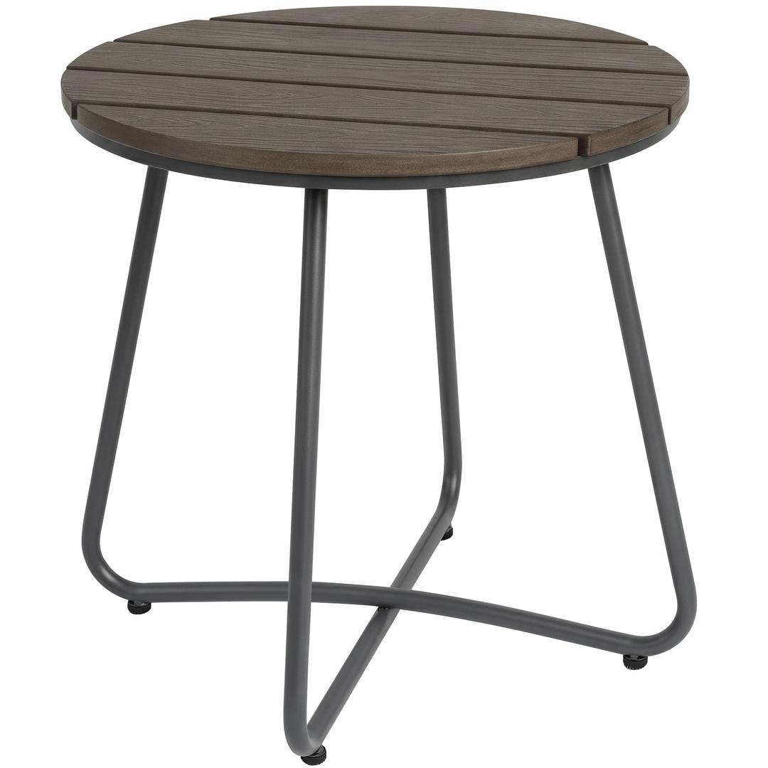 danpinera Outdoor Side Tables, HDPS Patio Table with Metal Legs, 18 Inch Outdoor Small Round Table for Garden, Backyard, Porch, Deck, Balcony, Poolside