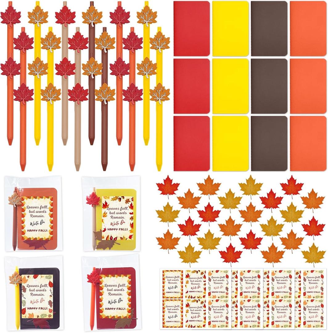 Pecopcock 24 Sets Fall Party Favors Fall School Gifts Autumn Party Classroom Exchange Gifts for Adult Students Prizes Maple Thanksgiving Pens Notebooks Bookmarks