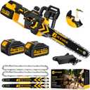 12" Brushless Chainsaw, 21V Cordless Chainsaw with 2 x 4.0Ah Battery, Electric Motosierra De Gasolina with 2 x Chains & Guide Plate, Elctrica Rechargeable Saw for Wood Cutting Trimming Branch