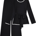 GRACE KARIN 2 Piece Sets for Women Ribbed Tie Front Top & Wide Leg Pants Lounge Matching Sets Tracksuits Fall Outfits
, black, Size M