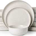 Famiware Meteor Plates and Bowls Sets, 18-Piece Stoneware Dinnerware Sets, Dishes Set for 6, Microwave and Dishwasher Safe Tableware, Creamy White
