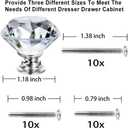 NORTHERN BROTHERS 10 Pack 30mm Crystal Cabinet Knobs, Diamond Glass Drawer Knobs with 3 Screw Sizes, for Dresser, Kitchen & Bathroom, Silver