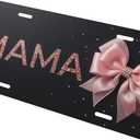 Mama Bowknot License Plate Car Tag Front Pink Bling Shimmer Art 6x12 | Heavy duty rustproof aluminum shield with 4-hole setup offers fast vehicle bumper mounting without drilling