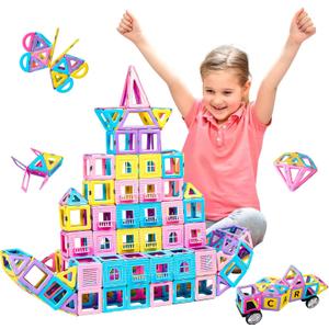 MAGBLOCK Magnetic Building Blocks Set: 156Pcs Magnetic Tiles Gifts with Car, Letter Card and Ferris Wheel, Upgrade Magnet Kids Toys for 3+ Year Old Boys Girls, STEM Toddler Toys for Inventive Learning