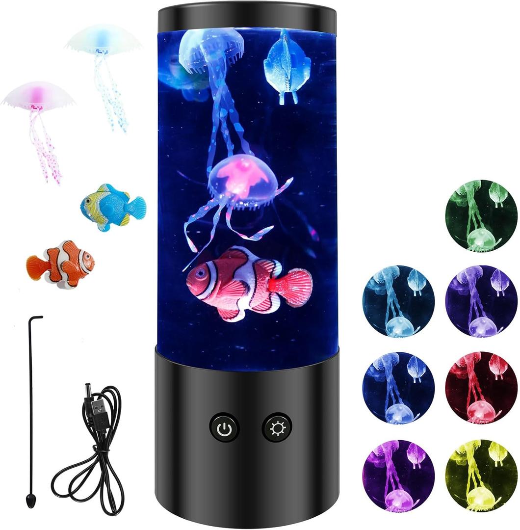 Rechargeable Jellyfish Lamp Decorative Aquarium Night Light for Home Office Jellyfish Changing Mood Light Jellyfish Lamp for Decoration ZHAZHAMO(Black)