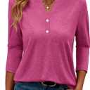 TICTICMIMI Women's V Neck 3/4 Sleeve Tops Button Down Casual T Shirts Basic Loose Fit Tunic Blouse (S)