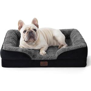 Bedsure Orthopedic Dog Bed for Medium Dogs - Calming Dog Sofa Beds Medium with Luxurious Short Plush Washable, Pet Couch Bed with Removable Washable Cover, Waterproof Lining and Nonskid Bottom, Black (28.0"L x 23.0"W x 6.5"Th)