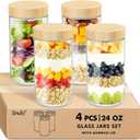 DRKIO 24 Oz Overnight Oats Containers with Bamboo Lids - 4 Pack Glass Storage Jars with Airtight Lids Wide Mouth Mason Food Jars Great for Meal Prep Salad Chia Pudding Snacks Yogurt Sugar Spice