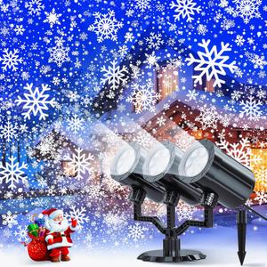 Christmas Projector Lights Outdoor,Christmas Snowflake Projector Lights IP65 Waterproof, LED Rotating Snowfall Decor Garden Party Outdoor Christmas Decoration for Atmosphere - Upgraded 3-Head