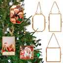 Qunclay 6 Pcs 2x3 2.5x3.5 3.2x3.2 Christmas Brass Picture Frame Ornaments Square Rectangle Octagon Christmas Metal Double Glass Hanging Photo Frame with Metal Chain for Xmas Tree Decorations(Gold)