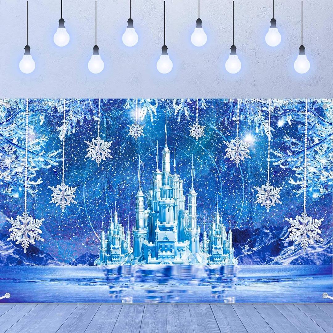 Sumind Winter Party Supplies Backdrop Decoration Ice Snowflake Photography Banner Winter Wonderland Ice Castle Background for Christmas Holiday Elsa Birthday Party in 72.8 x 43.3 Inch
