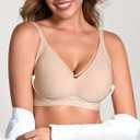 EYNMIN Deep V Push Up Bras for Women Seamless Wireless No Underwire Jelly Supportive Full Coverage Comfortable Everyday Bra (Beige, XXL)