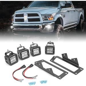 Dasen 4PCS 3" LED Cube Fog Lights Pod & Front Bumper Dually Foglamp Mounting Brackets w/Wiring Kit Compatible with Ram 1500 2009-2012, Fit Ram 2500 2010-2019