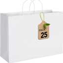 MESHA Gift Paper Bags White X-Large 16x6x12 25 Pack, Kraft Gift Bags with Handles for Shopping Birthday Party Favor Grocery Retail Merchandise Wedding Sacks