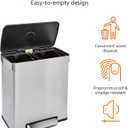 Amazon Basics Dual Compartment Recycling Trash Can with Soft-Close Lid, Fingerprint Resistant, Removable Liner Buckets, 60 Liters, Rectangular, Grey, Silver