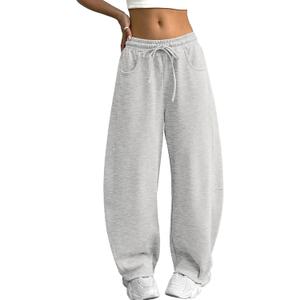 ELLEVEN Women's Cotton Barrel Leg Sweatpants with Elastic Waist, Drawstring, and Pockets  Casual Baggy Joggers (L)
