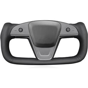 MEWANT Steering Wheel Cover for Yoke Style Steering Wheel for Tesla Model S 2021-2023 / Model X 2021-2023 Hand-Stitched Steering Wrap