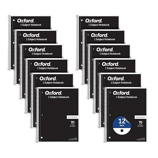 Oxford Spiral Notebook 1-Subject, Bulk College Ruled Spiral Notebooks for School, College Ruled Paper, Black Covers, 70 Perforated Lined Sheets, 8 x 10-1/2 Inches, 12-Pack, Bulk Journals (63744)