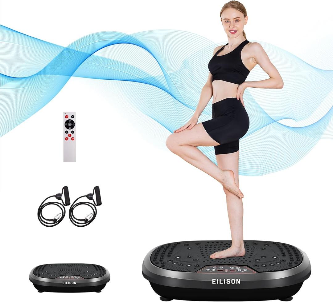 EILISON FitMaxx 3D XL Vibration Plate Exercise Machine - Whole Body Workout Vibration Platform w/Loop Bands - Lymphatic Drainage Machine for Weight Loss, Shaping, Wellness, Recovery (Fitpro Black)