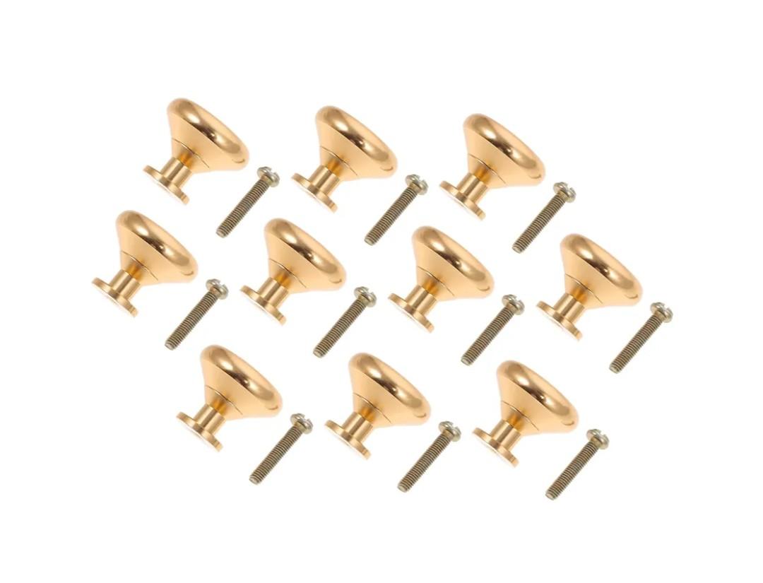 10pcs Round Golden Dresser Pull Knobs Single Hole Handles for Cabinets and Furniture Elegant Design for Home Decor Strong and