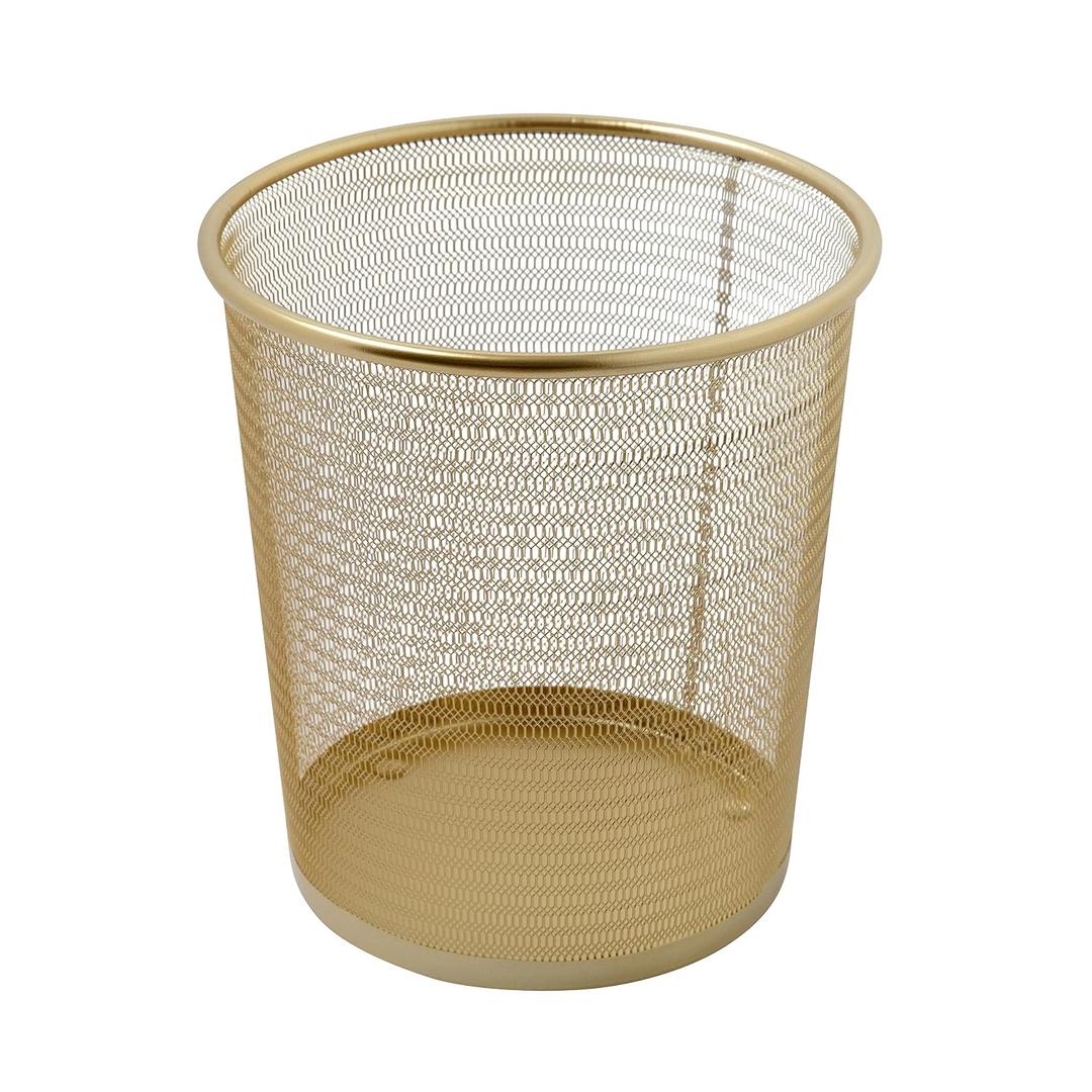 Martha Stewart Ryder Gold Mesh Metal Trash Can, 4.5 Gallon, Wastebasket for Office