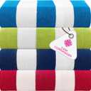 Casa Copenhagen Cabana Towel 4Pcs Blue,Pink,Green,Teal Designer Stripe Beach Towels Gift Set, 30"x60" Oversized 100%Cotton Pool Bath Towel for Beach Gift Set (Perfect Summer Gift Set For Women & Men)