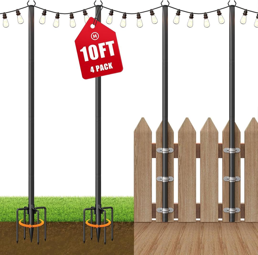 4 Pack String Light Poles for Outside, 10Ft Adjustable Outdoor Light Poles for String Lights, Outdoor Lighting Stand with Fork for Patio, Deck, Backyard, Garden, Party & Wedding 4 Pack String Light Poles for Outside, 10Ft Adjustable Outdoor Light Poles for String Lights, Outdoor Lighting Stand with Fork for Patio, Deck, Backyard, Garden, Party & Wedding