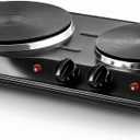 OVENTE Electric Cast Iron Double Burner, 1700W Hot Plate, Black BGS102B
