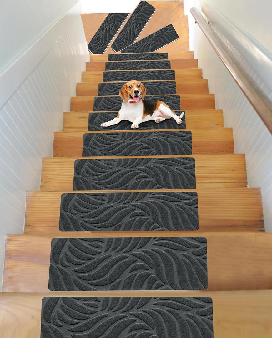 Non-Slip Stair Treads Mat Carpet for Wooden Steps(15 Pack), 21.6 x 7.4IN Self-Adhesive, Safety Indoor Stair Runner Mats, Anti Slip Stair Treads for Kids Elders and Dogs Pets