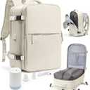 WONHOX Vacuum Seal Travel Backpack with Air Pump,Compression Vacpack Waterproof Carry On Backpack for Travel Women Men with Vacuum System,Airlines Approved Daypack Laptop Space Saver Bags,Beige