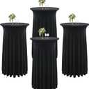 4 Pack Black Round Spandex Cocktail Table Skirt | 24"x43" Stain & Wrinkle Resistant for Wedding, Party & Banquet