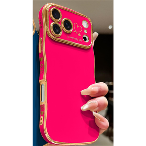 LCHULLE for iPhone 17 Pro Max Case for Women Girls, Cute Wave Frame Curly Shape with Love Heart Raised Camera Protection Cover Luxury Plating Shockproof Phone Case for iPhone 17 Pro Max