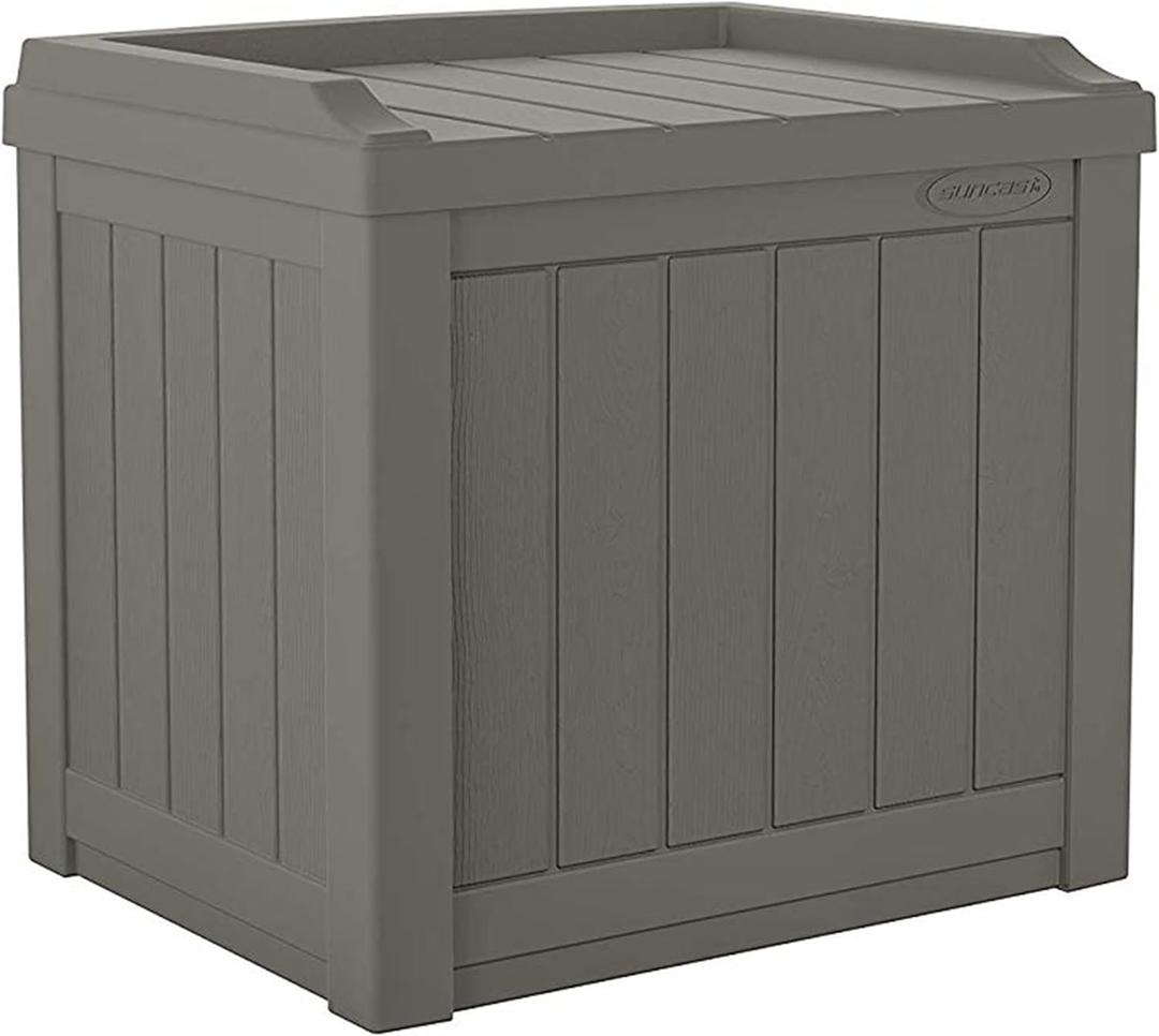 Suncast 22 Gallon Indoor or Outdoor Backyard Patio Small Storage Deck Box with Attractive Bench Seat and Reinforced Lid, Stone Gray (1 Pack)