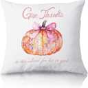 Fall Thanksgiving Pumpkin Pillow Cover 18x18 Inch Double-Sided, Biblical Verse Christian Home Decor, Gift for Church & Bible Study Group