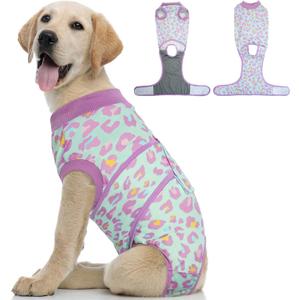 Kuoser Dog Recovery Suit for Dogs After Surgery,Professional Surgical Onesie for Female Male Dogs Spay Neuter,Soft Dog Surgery Suit Bodysuit for Abdominal Wounds Skin Disease,Light Purple Leopard L (Large (Back: 16.1" - 20.1"; Weight: 23 - 48LB))